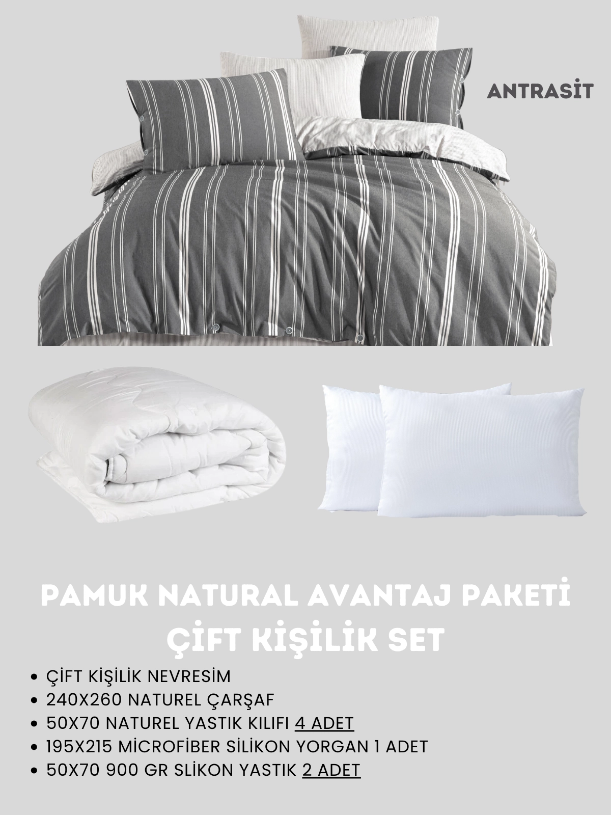 Merya Çift Kişilik Naturel Avantaj Paketı Antrasit