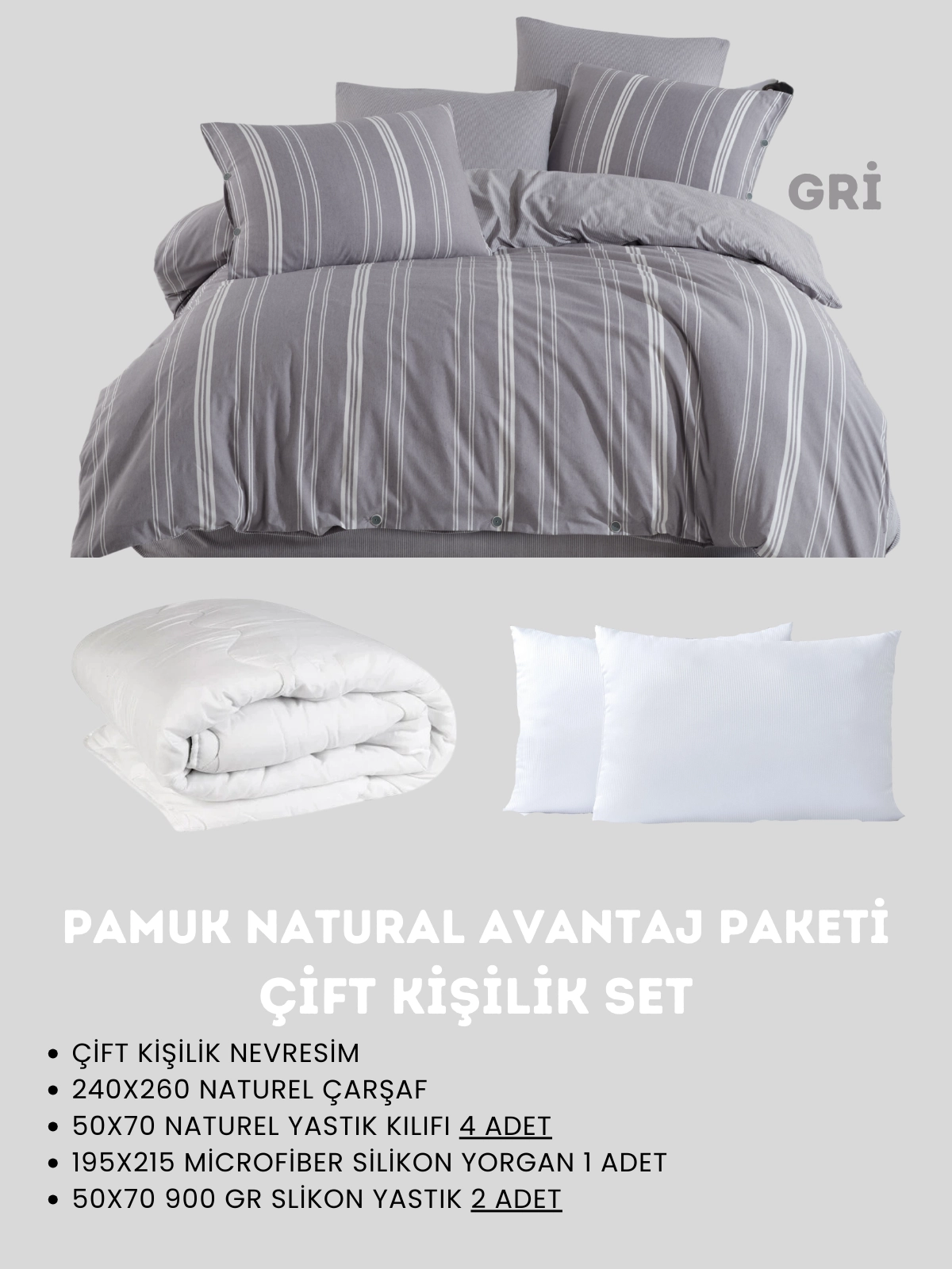 Merya Çift Kişilik Naturel Avantaj Paketı Gri