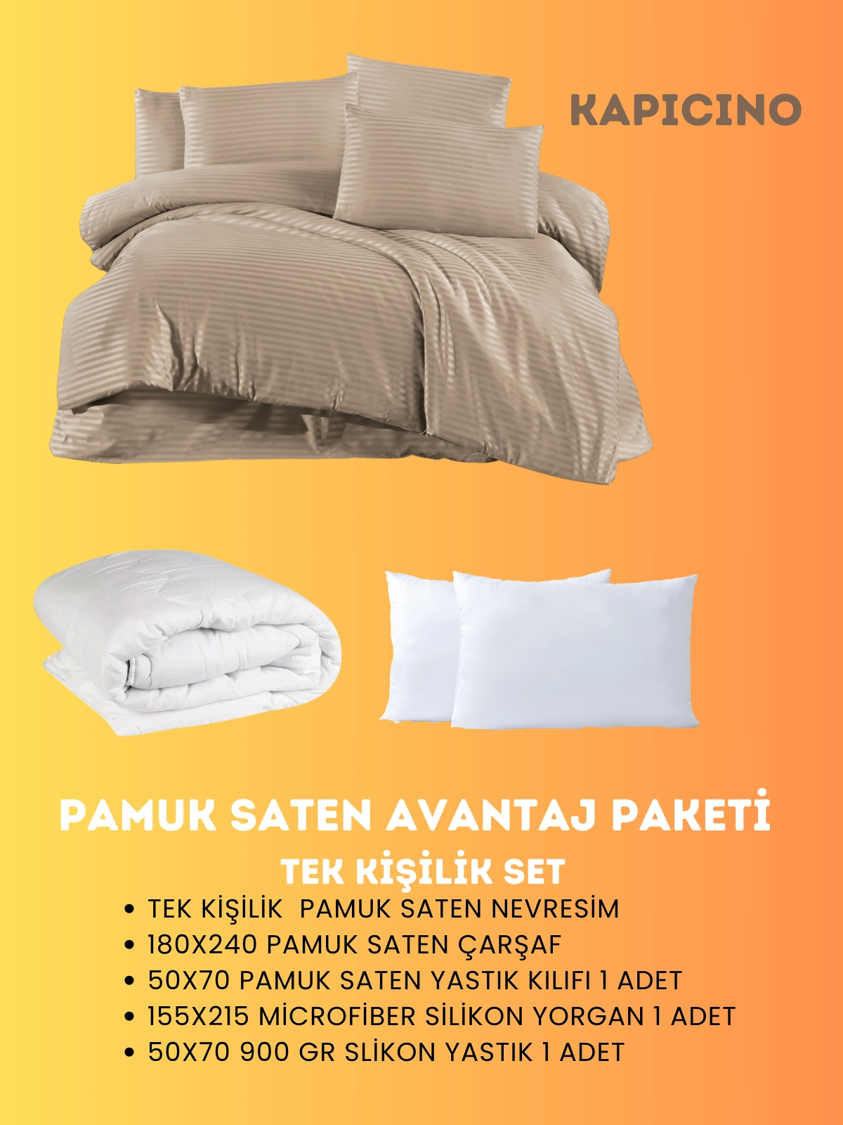 Merya Tek Kişilik Saten Avantaj Paket Kapiçino