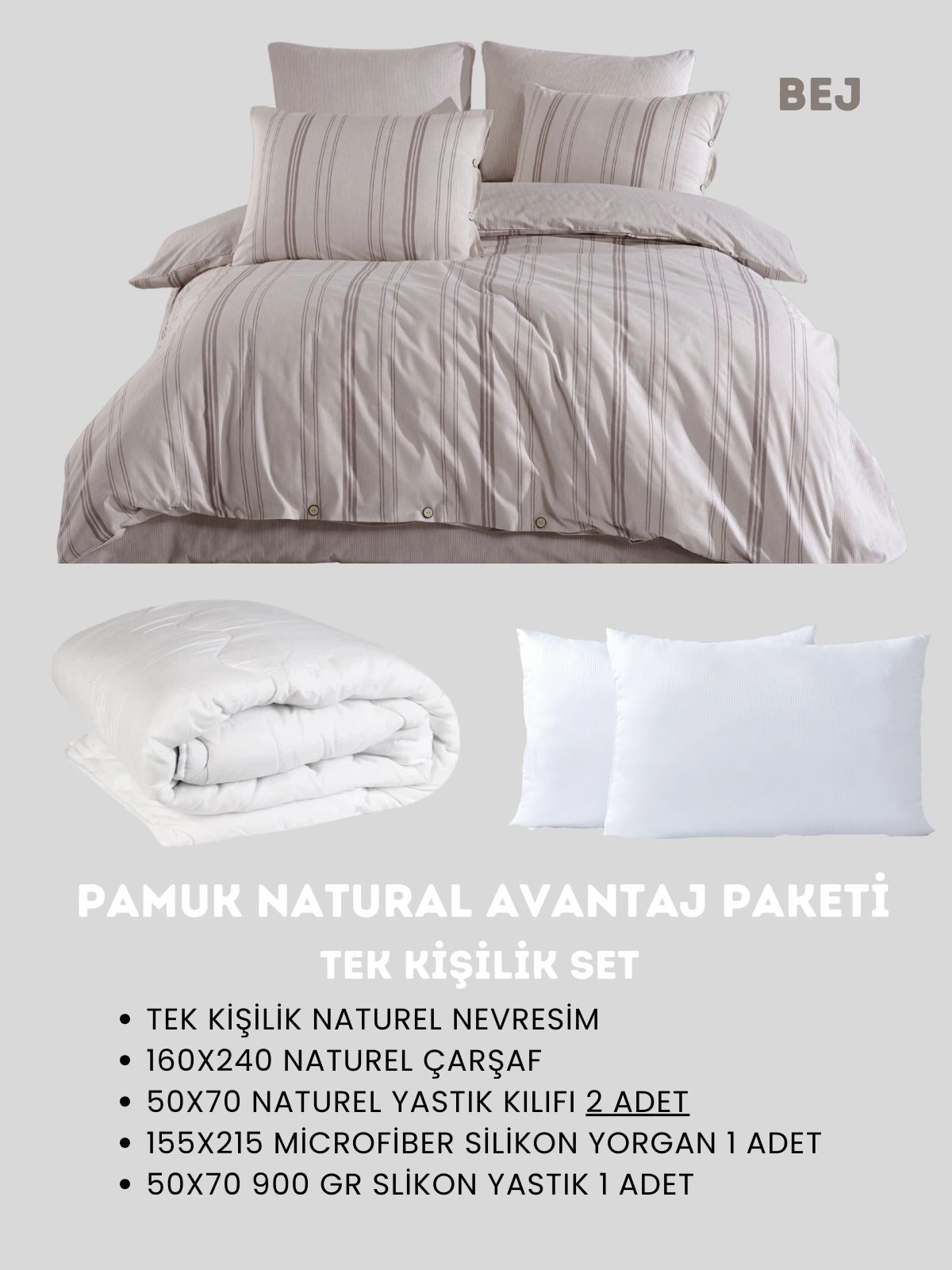 Merya Tek Kişilik Naturel Avantaj Paket Bej