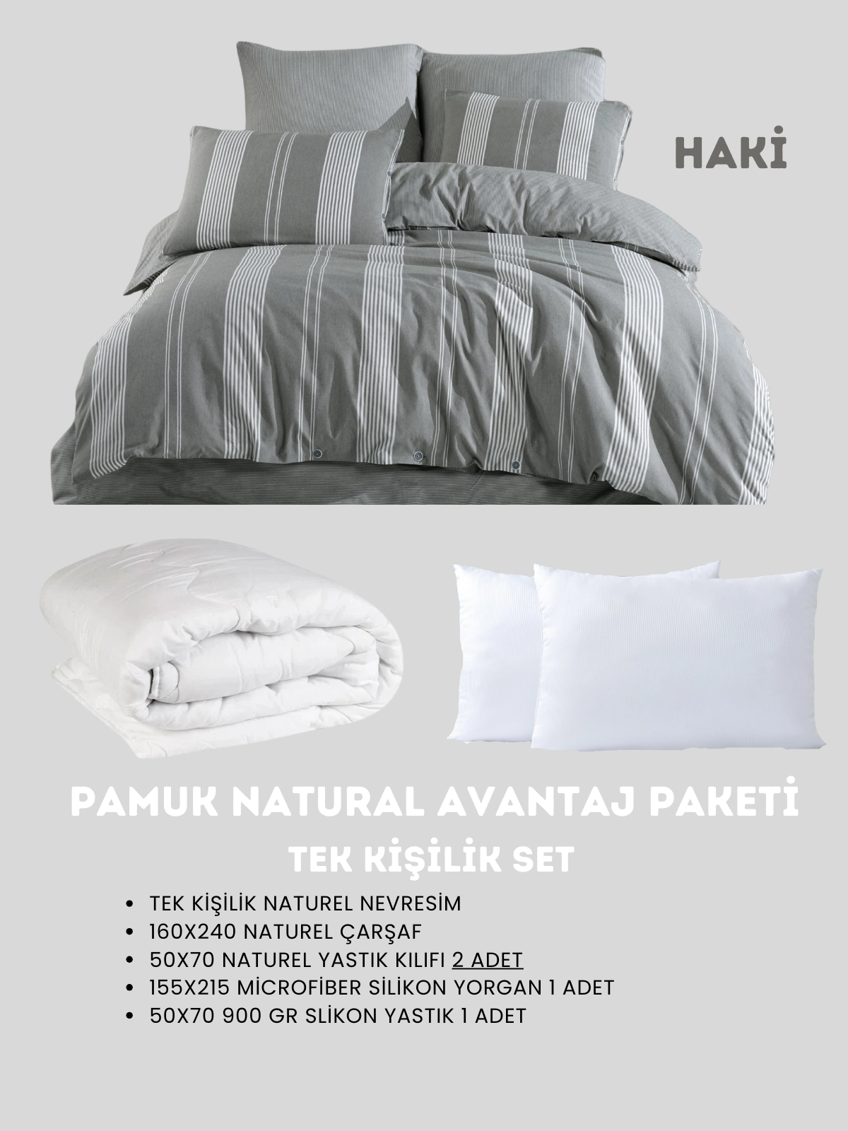 Merya Tek Kişilik Naturel Avantaj Paket Haki
