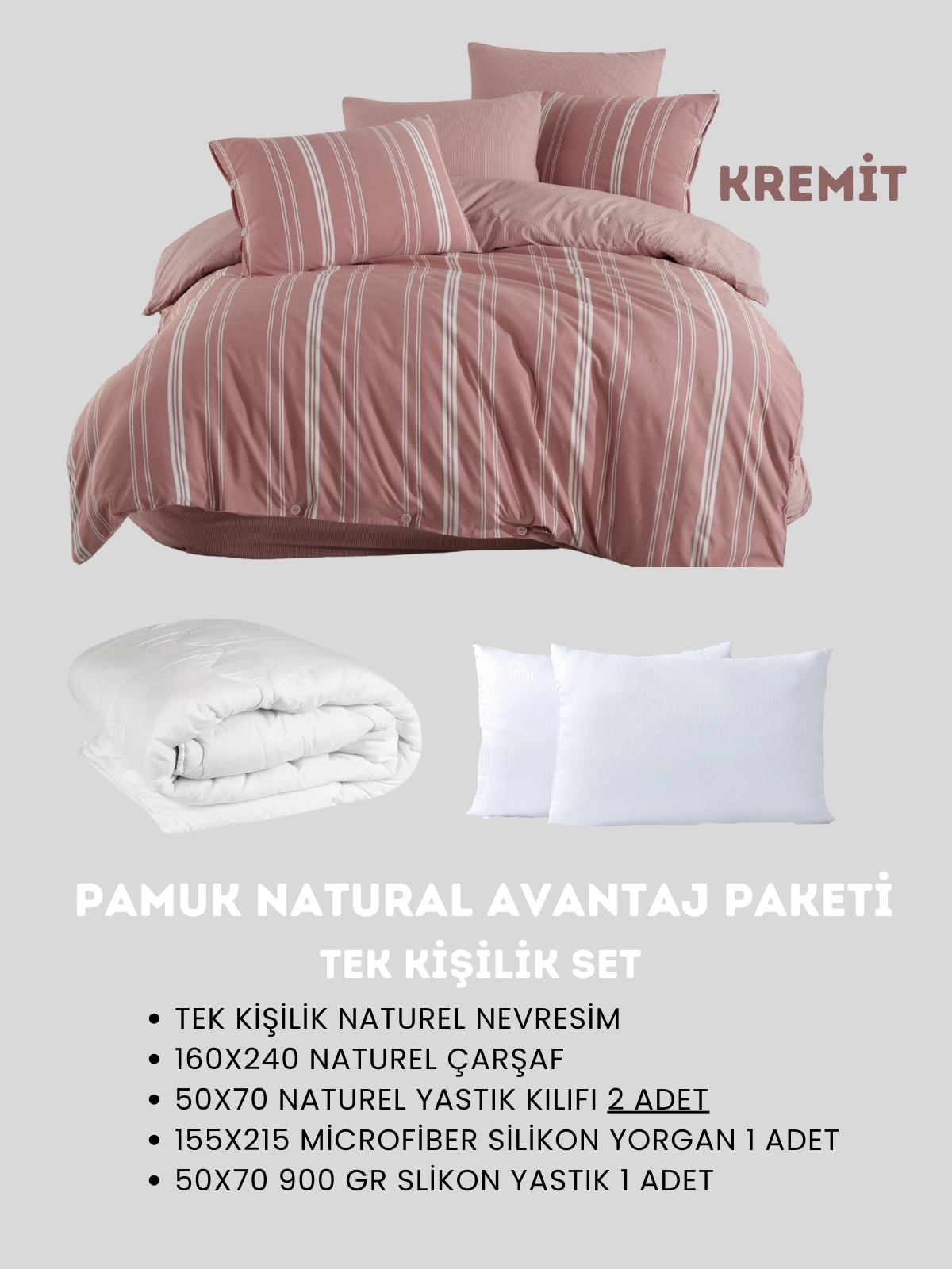 Merya Tek Kişilik Naturel Avantaj Paket Kremit