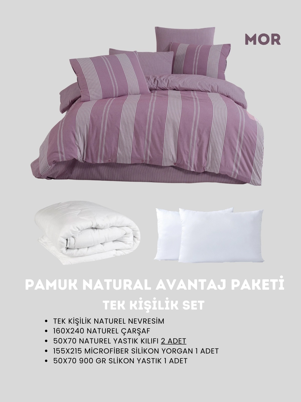 Merya Tek Kişilik Naturel Avantaj Paket Mor