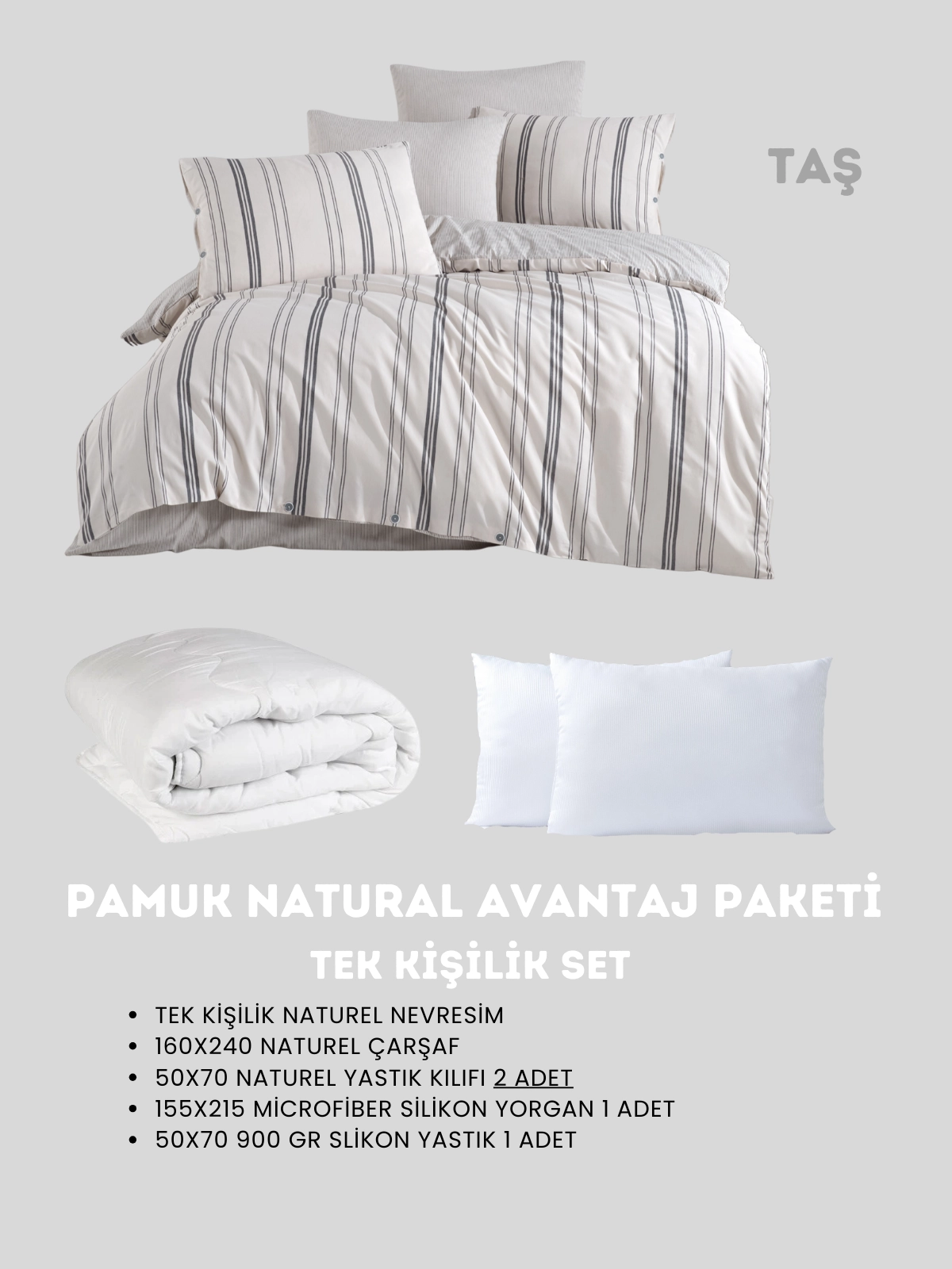 Merya Tek Kişilik Naturel Avantaj Paket Taş