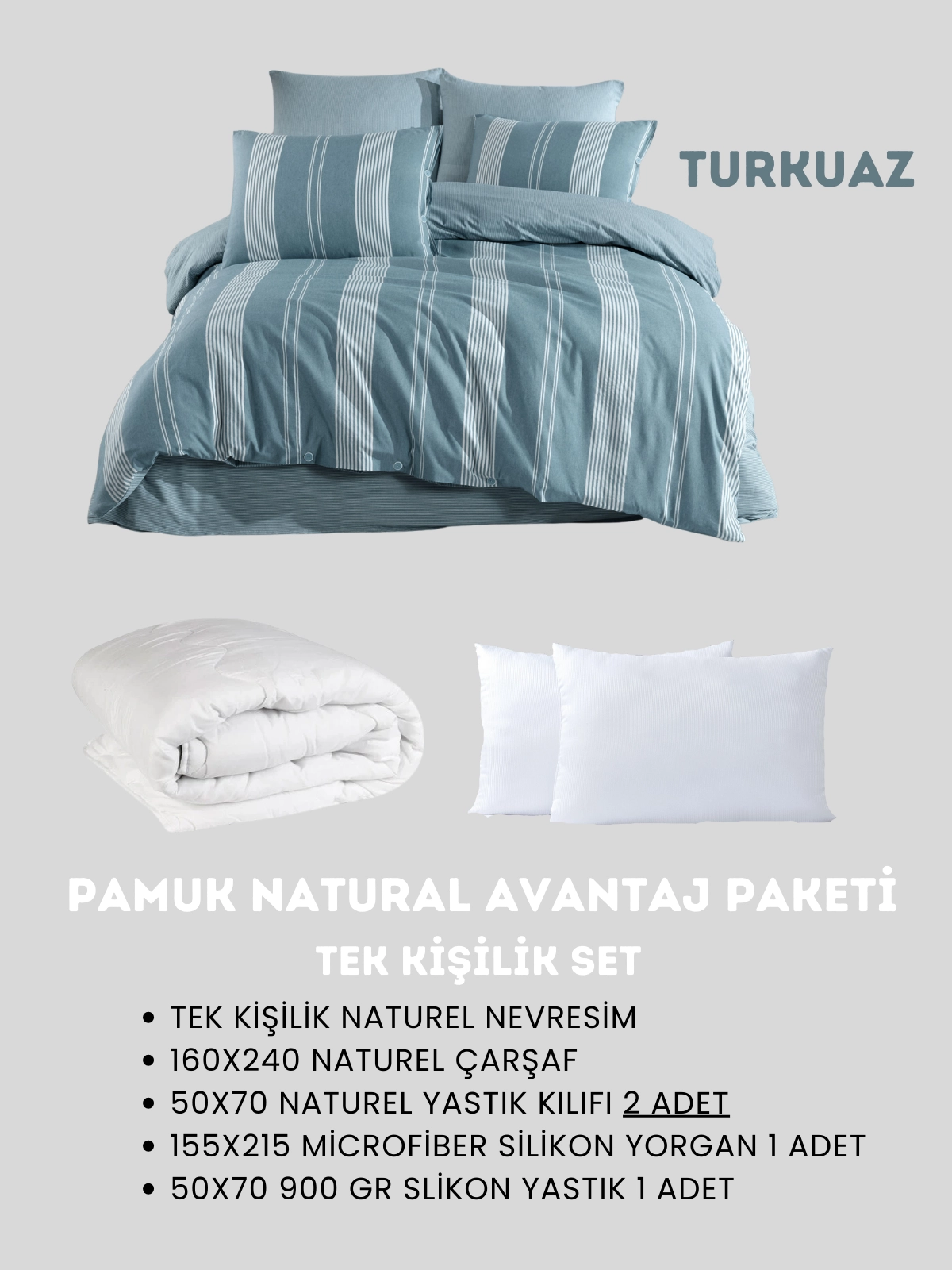 Merya Tek Kişilik Naturel Avantaj Paket Turkuaz